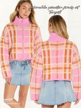 Viral Full Zip Mock Turtleneck Cardigan Plaid Wild Fable - NWT szXL